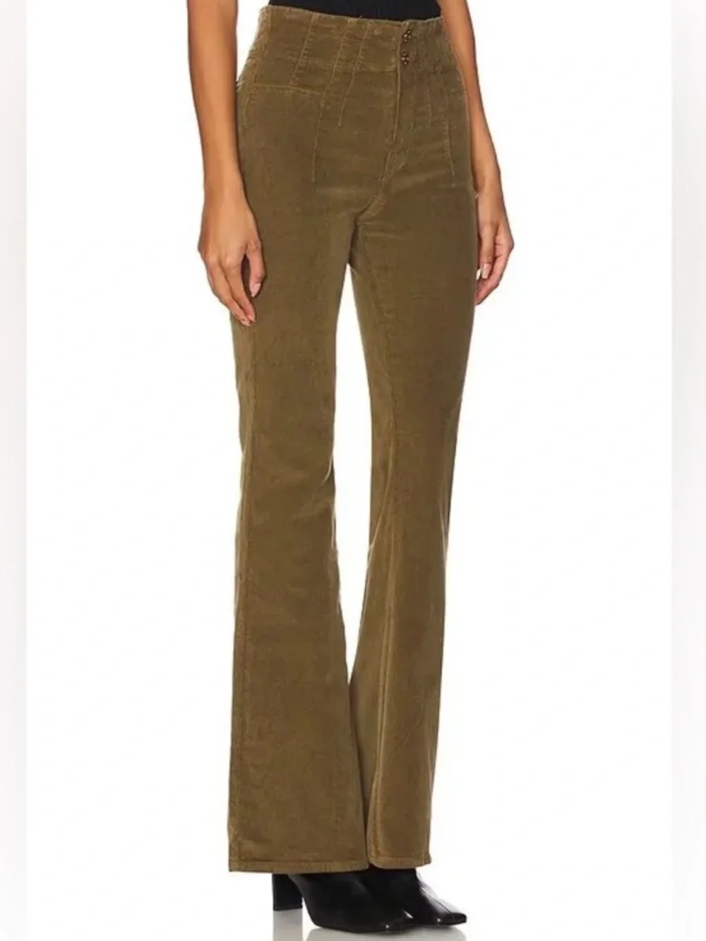 Free People We The Free Jayde Cord Flare Pants High Rise Olive Green Size 29 - Picture 4 of 11